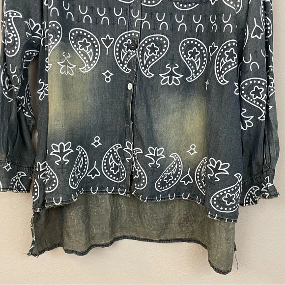Jaded Gypsy Bandana Print Oversized Denim Starburst Top Size L/XL - Picture 5 of 8